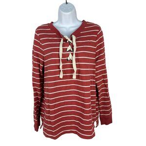 Old Navy Womens Striped Lace-Up Long Sleeve Top Red/White L